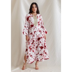 White Kaftan with Red Ink Splash Prints