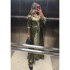 Light Khaki Belted Shirt with Dress Set