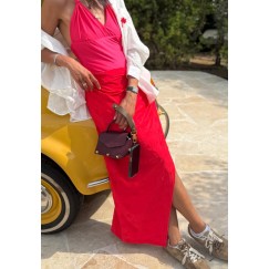 White Shirt & Hot Coral Skirt Set