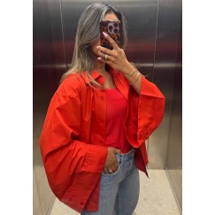 Red Wide Cuffs Oversized Shirt