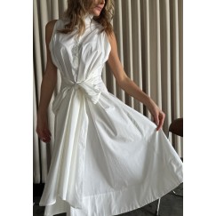Sleeveless White Picnic Detailed Midi Dress