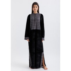 Grey Checkered Velvet Dishdasha