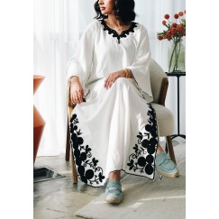 White Kaftan With Black Embroidery