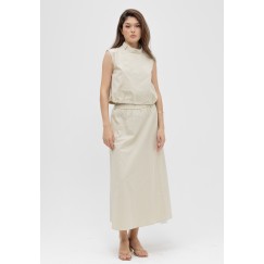 Light Denim Skirt Set in Light Beige