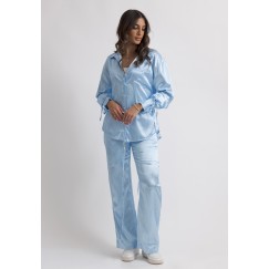 Stripped Blue Satin Co-ord Set 