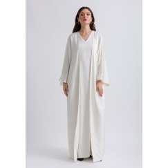 Offwhite V neck Sleeveless Studded Dress with Simple Studded Bisht