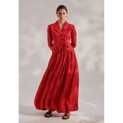 Summer Set of Cropped Blazer with Back Tie & Balloon Skirt 