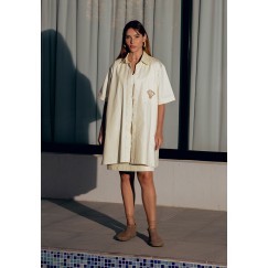 Light Denim Dress and Shirt Set with Back Embroidery