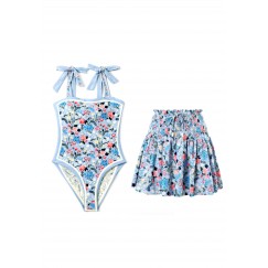 Blue Multi Colors Set of Swimsuits & Coverup (Double Sided)