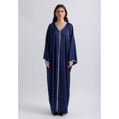 Navy Studded Free Size Kaftan with Silver Trim 