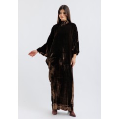Chocolate Highneck Velvet Kaftan