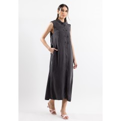 Grey Washed Silk Sleeveless Trench Coat & Dress