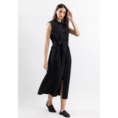 Black Linen Sleeveless Trench Coat & Dress