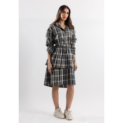Checkered Relaxed Fit Dress With Belted Skirt 