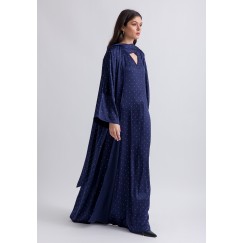 Studded Navy Satin Bisht/Abaya with Sleeveless Studded Dress with Neck Tie