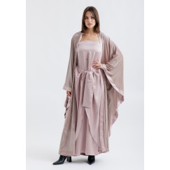 Rose Gold Velvet Bisht with Silk Dress Set