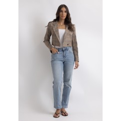 Plaid Brown Cropped Plaid Blazer 