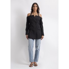 Black Zipper Trim Blazer 