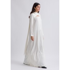 Off-white Long Sleeve Studded Kaftan with Neck Wrap Detail 