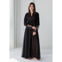 Taupe & Black Striped Tulle Set 