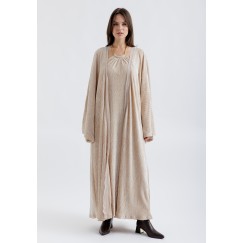 Beige Velvet Halter Neck Dress Set