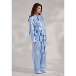 A long-Sleeve Bomber Jacket Paired With A Wide Legs Pants
