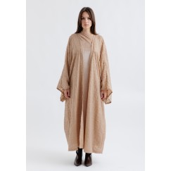 Peach Velvet One Shoulder Dress & Beige Bisht