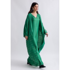 Green V-neck Sleeveless Studded Dress with Simple Bisht 