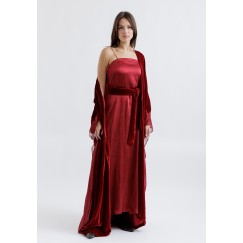 Royal Red Velvet Bisht With Satin Dress Set