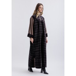 Plaid Leather Sleeves Kaftan