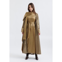 Golden Velvet Belted Bisht with Dress Set
