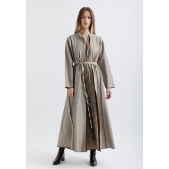 Double Face Beige Trimmed Leather Kaftan