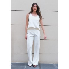 Cream Crepe Silk Pants