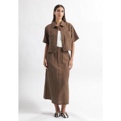 Mocha Cropped Shirt and Skirt