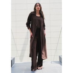 Brown Crepe Silk Trench 