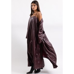 Burgundy Crinkled Leather Dress & Bisht Set