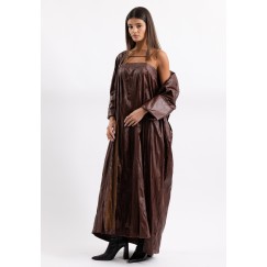 Brown Crinkled Leather Dress & Bisht Set