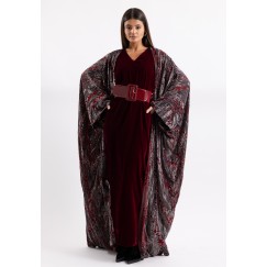 Burgundy Velvet Bisht Set with leather Belt