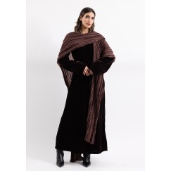 Brown Velvet Belted Kaftan with Scarf