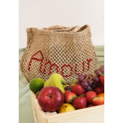 Handmade Jute Red Amoir Beach Bag 