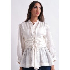 Pearl Off White Linen Silk Corset Shirt 