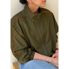 Olive Lightweight Jacket With Contrast Piping