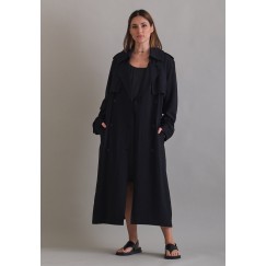 Black Linen Trench Coat & Dress Set