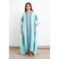Sky Blue & Green Cotton Kaftan with Hairband