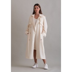 Beige Linen Trench Coat & Dress Set