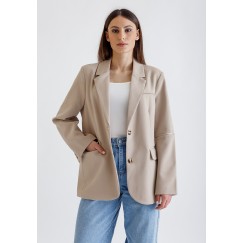Beige Side Zipper Blazer 