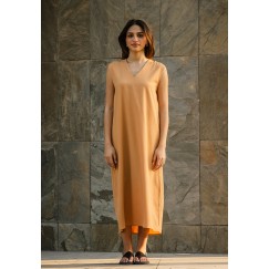 Beige V-Neckline Dress