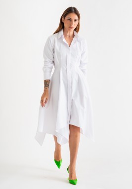 White Asymmetric Shirt Dress