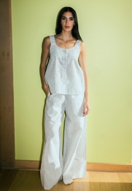 Black and White Linin Top and Pants Set 