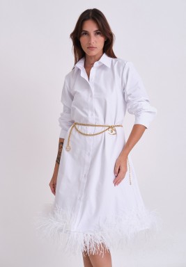 White Feather Shirt Dress 